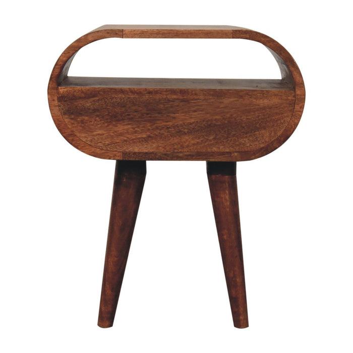 Circular Bedside Table With Open Slot - Caramel