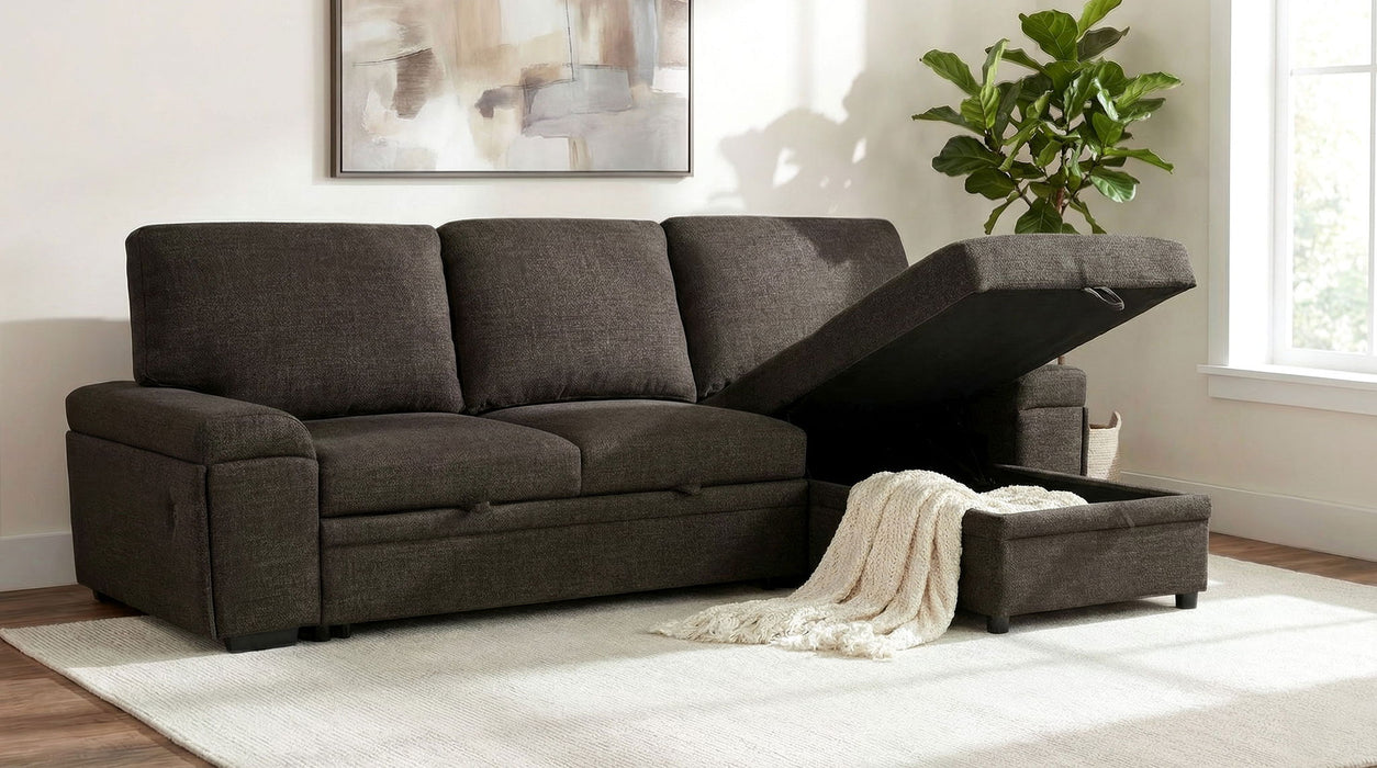 Demko Sleeper Sectional Sofa with Speaker and Storage Chaise Brown