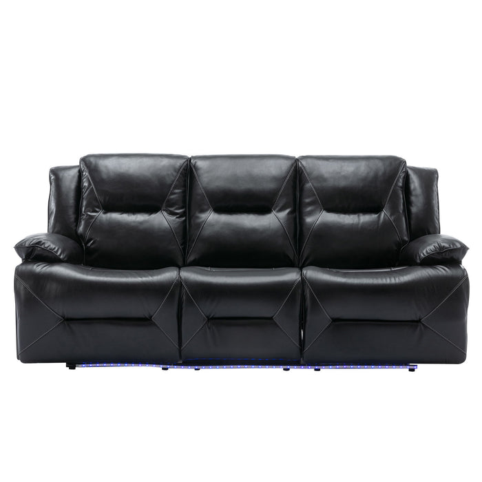 3 Seater Home Theater Recliner Manual Recliner Chair With A LED Light Strip Two Built-In Cup Holders For Living Room