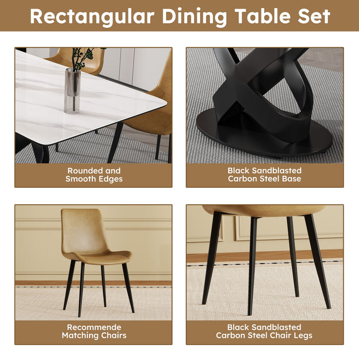 Rectangular Dining Table, For Dinner Party, 4 Chairs - Black / White