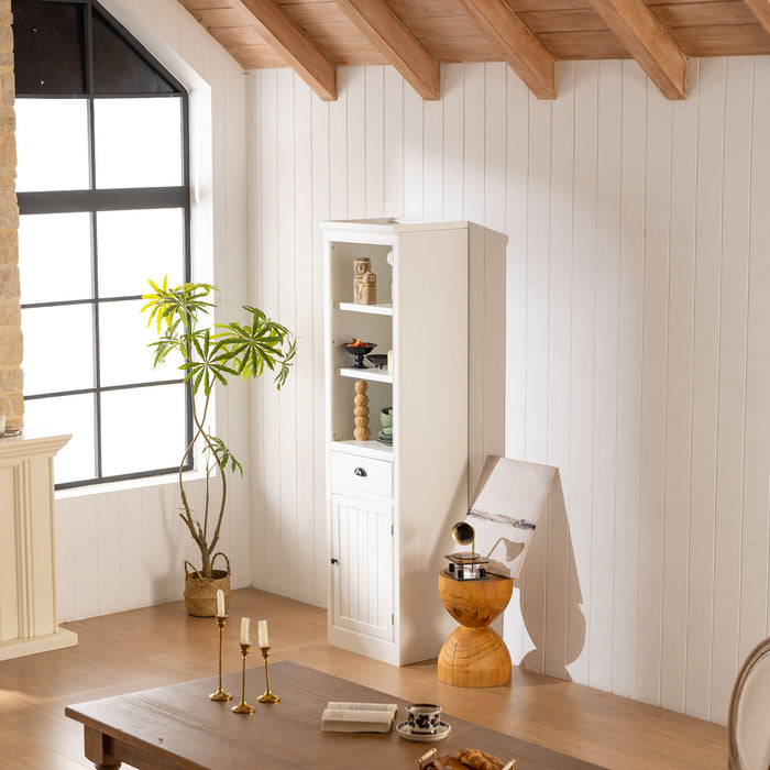 Retro Style 75'' Tall Display Shelf With Cabinet For Hallways Living Room Kitchen - White