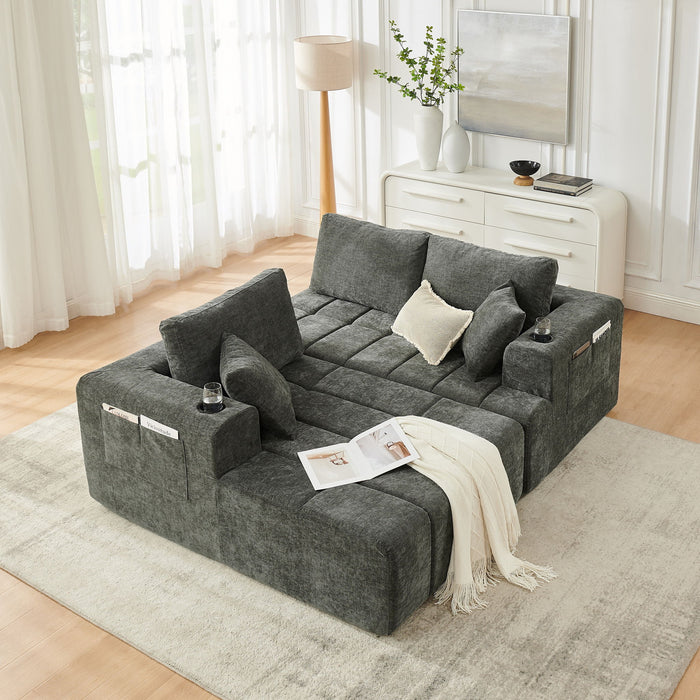 L - Shaped Sectional Sofa With Cup Holders & Side Pockets