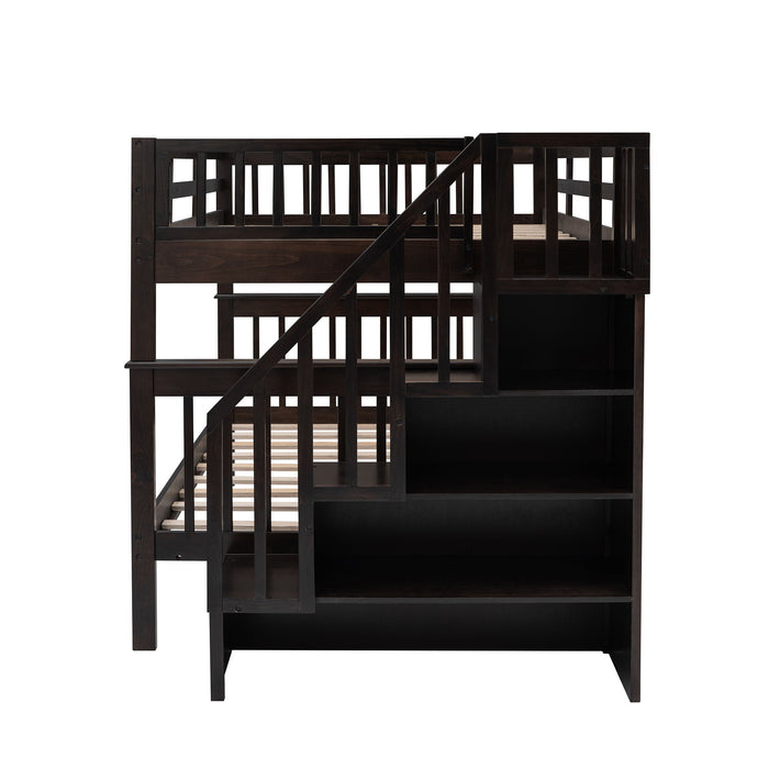 Stairway Bunk Bed With Storage And Guard Rail For Bedroom