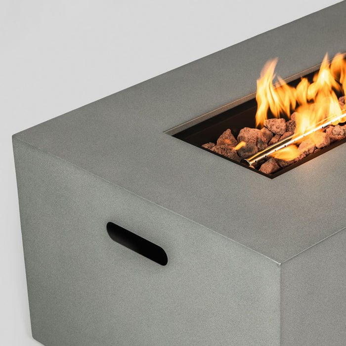 42" Propane Gas Fire Pit Table, 50000 Btu Rectangular Steel Fire Pit With Glass Wind Guard For Outside Patio Deck Garden Courtyard - Gray