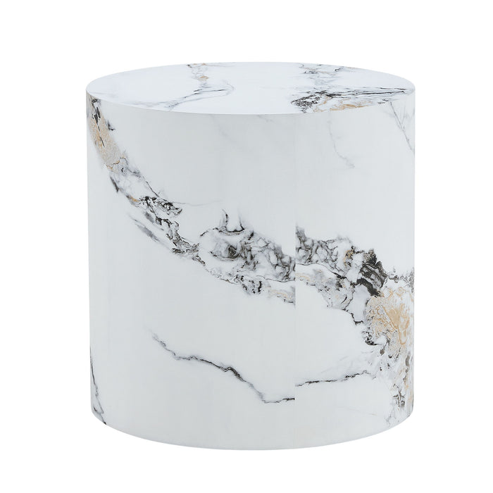 Elegant Cylindrical Table With Patterned Design For Versatile Use - White