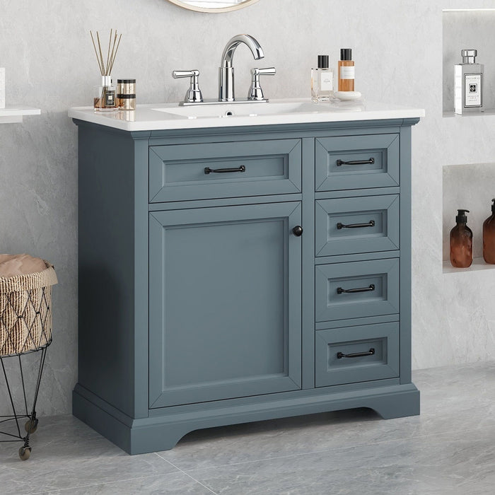 36" Bathroom Vanity With Sink, 2 Tip-Out Drawers, Soft Close Hinges