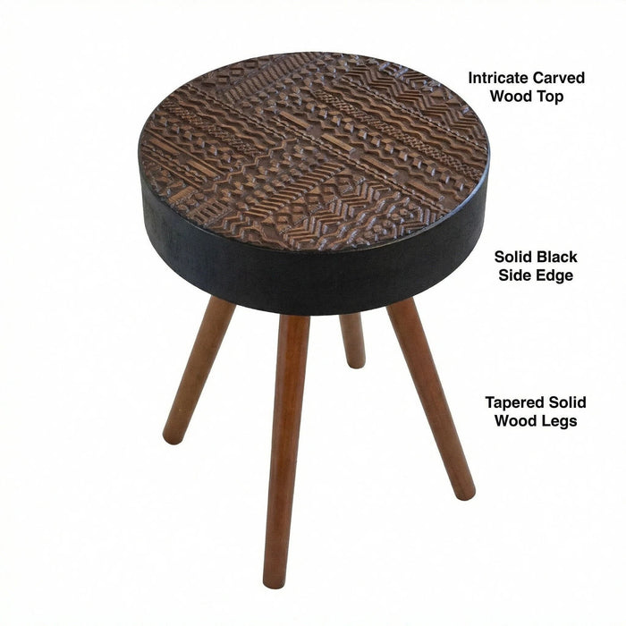 Round Coffee Table With Carved Top For Living Room