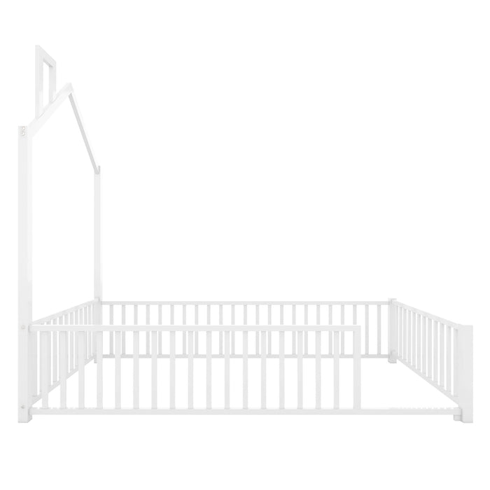 Metal House Platform Bed With Guardrail And Chimney