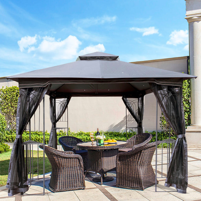 Patio Gazebo Tent With Ventilated Double Roof And Mosquito Net