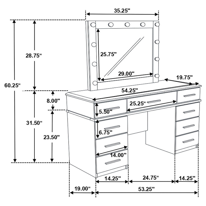 Sarah - 9 Drawer Vanity Desk With Mirror Set - White
