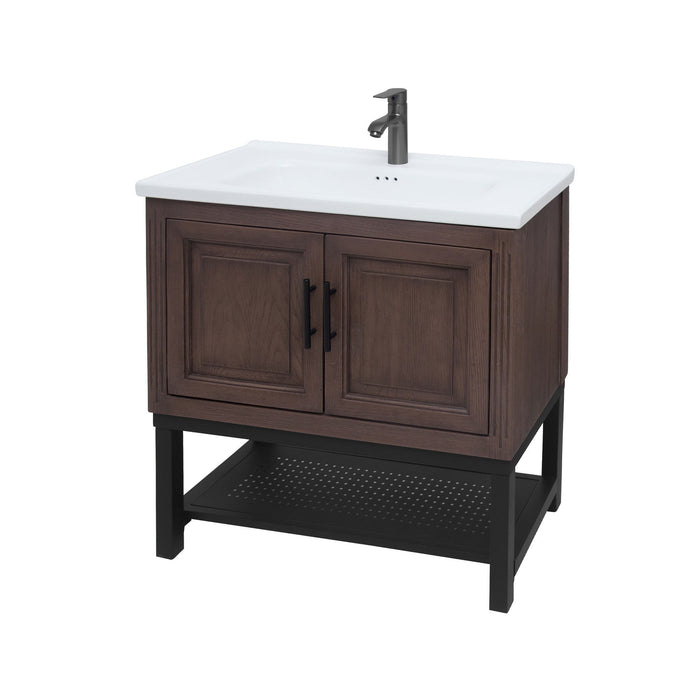 Modern Freestanding Bathroom Vanity With Ceramic Sink, Hot And Cold Faucet, Storage Cabinet & Open Shelf