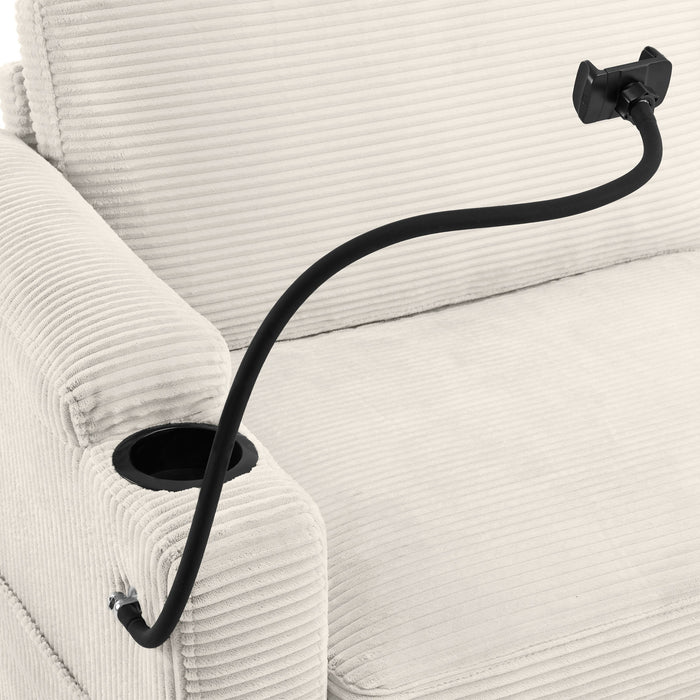 Corduroy Sleeper Sofa Loveseat Sofa With Full Size Mattress, 2 USB Ports, 2 Cup Holders, 2 Side Pockets And Phone Holder