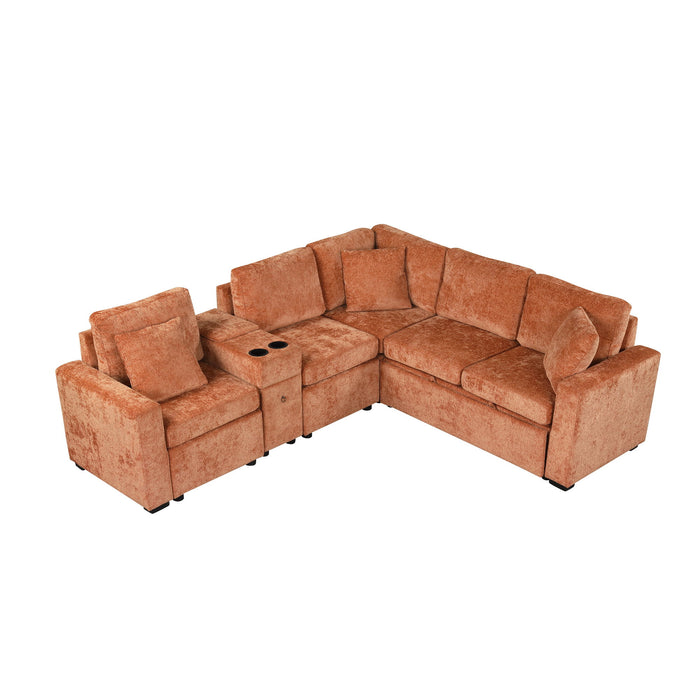 Contemporary L Shaped Convertible Sofa Bed With Pull Out Bed, Cup Holders, And Storage