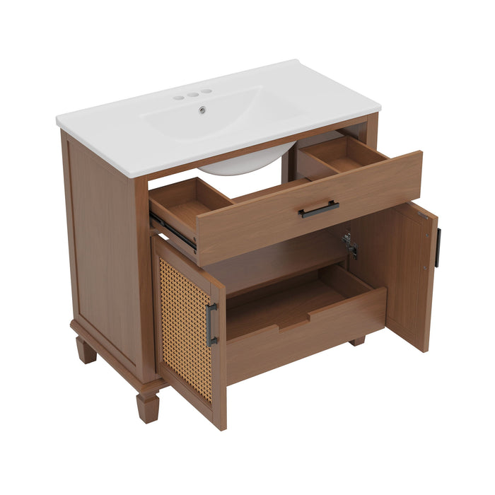 Bathroom Vanity With Ceramic Sink, Modern Free Standing Cabinet With Soft Close Drawers