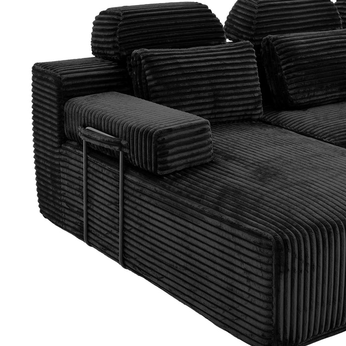 Sectional Sleeper Sofa & Storage Pockets, Modular Couch With Throw Pillows For Living Room