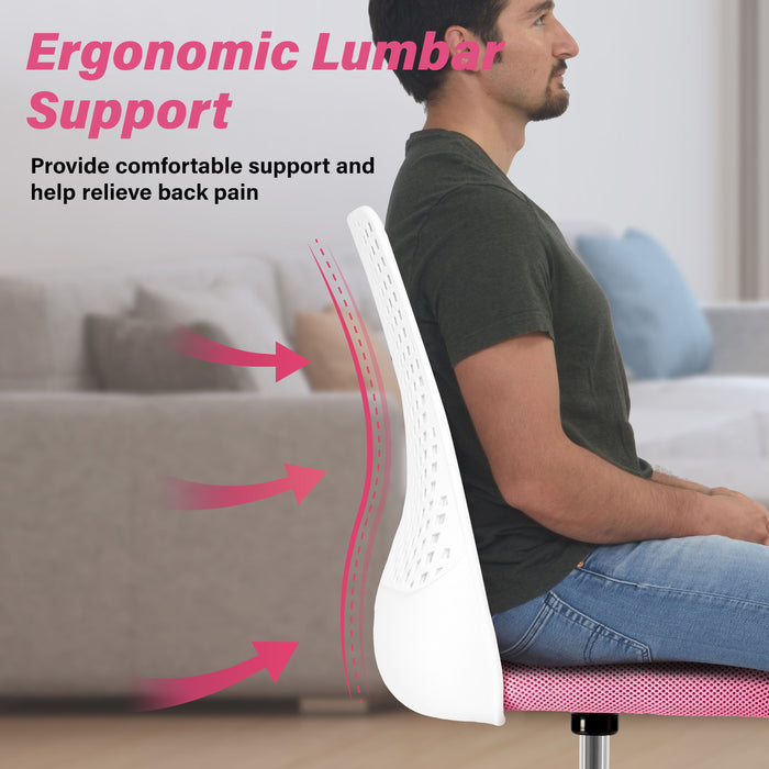 Ergonomic Office And Home Chair With Supportive Cushioning, Pink & White