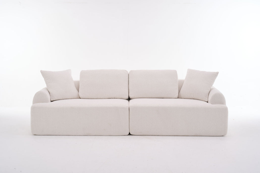 Compression Sofa: 4 Seater Combined Sofa, Crochet Yarn Fabric, Full Sponge Compression Sofa, Combined Sofa With 4 Pillows For Home Living / Home Furniture / Apartment - Beige