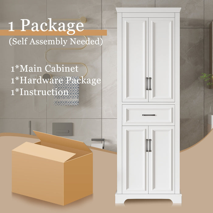 Freestanding Bathroom Vanity, Elegant Design With 4 Doors & 1 Drawer, Adjustable Shelves, Damping Hinges - White