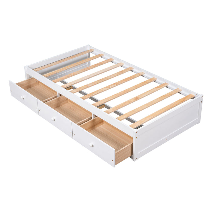 Twin Size Platform Storage Bed With 3 Drawers - White