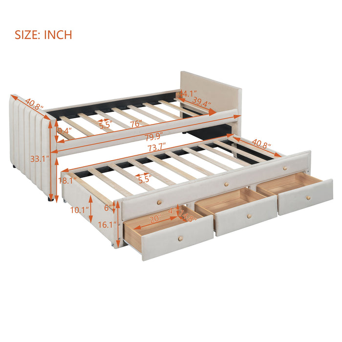 Upholstered Daybed With Trundle And Drawers