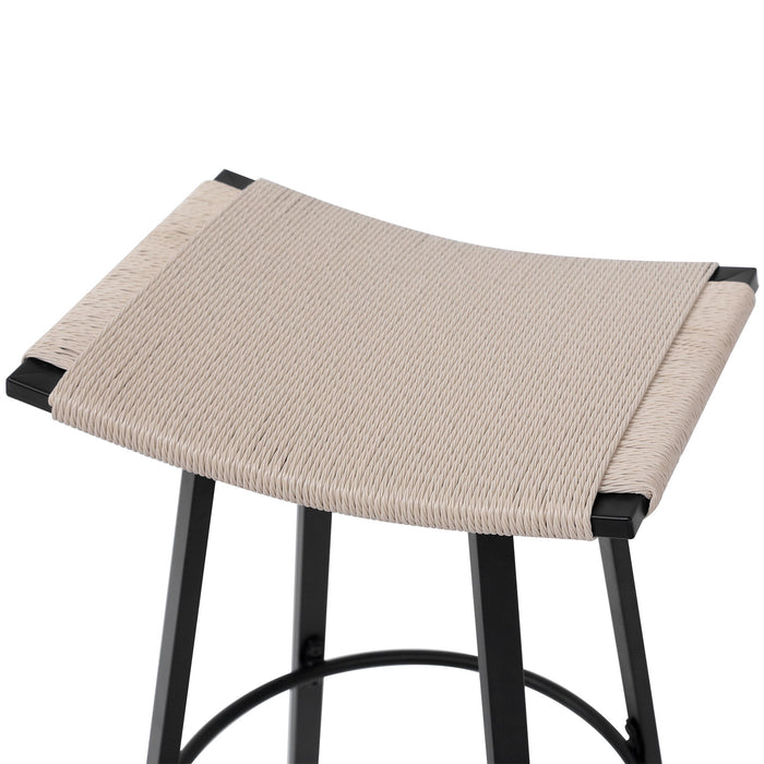 Counter Height Bar Stools Backless Handwoven Kitchen Dining Chairs With Round Footrest (Set of 2) Weaving Pub Stoo - Creamy White