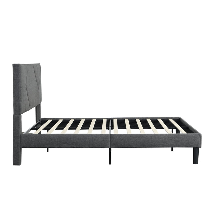 Upholstered Platform Bed Frame With Headboard, Wood Slat Support