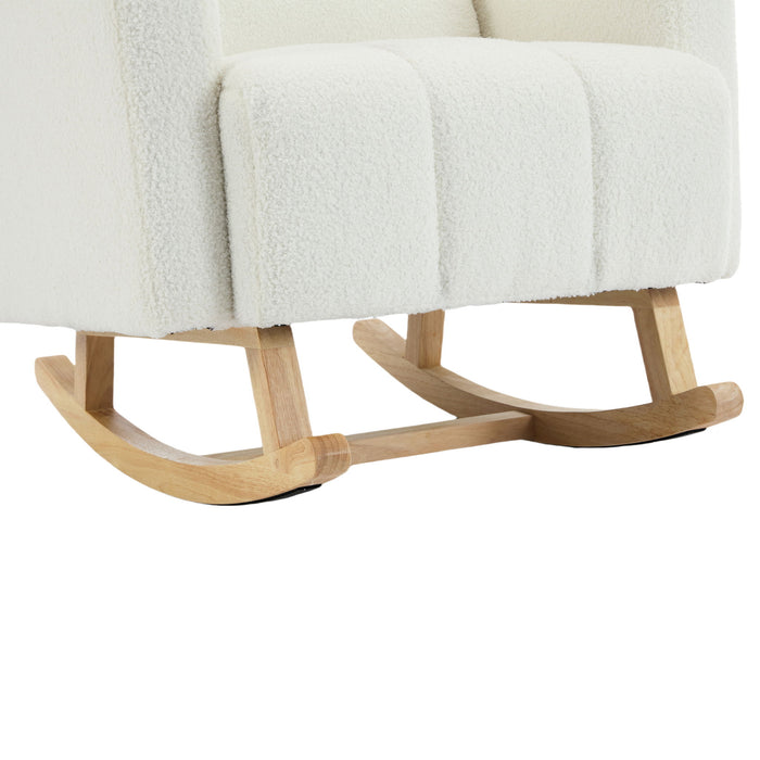 Accent Rocking Chair With Pillow, Spacious & Comfortable Seating For Living Room Or Bedroom - Cream White