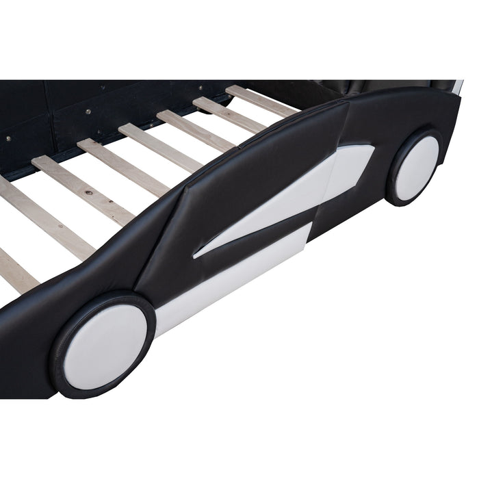 Race Car Shaped Twin Platform Bed With Wheels, Pine Wood Construction