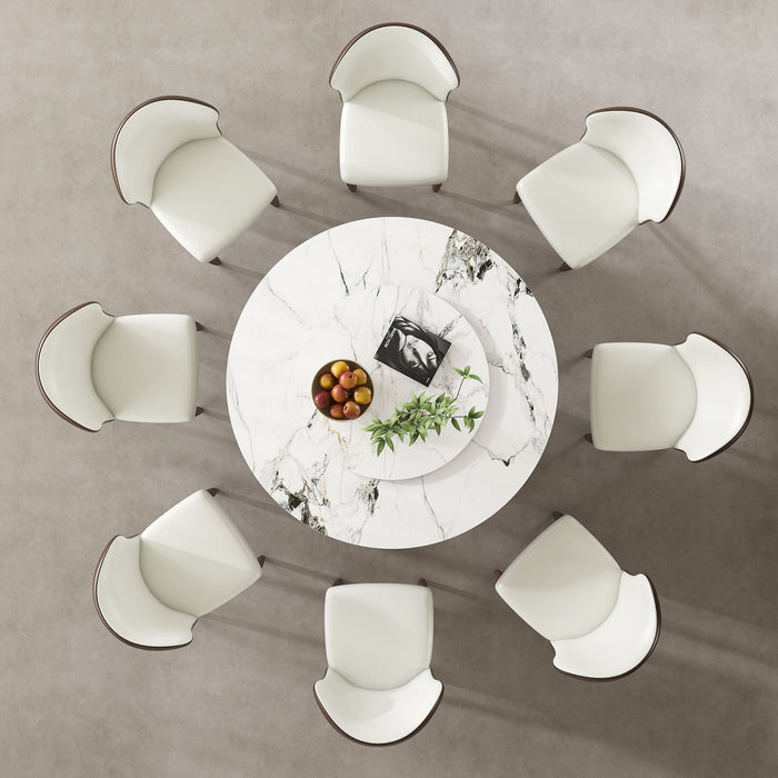 Round Dining Table With 360° Rotating Lazy Susan Scratch & Heat For Dining Room & Kitchen, Table Only - White