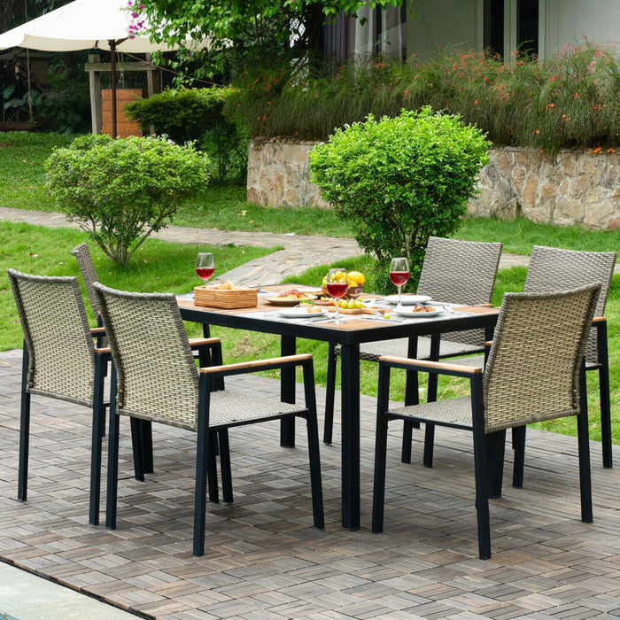 All Weather 7 Piece Patio Dining Table Set With Umbrella Hole - Brown / Gray
