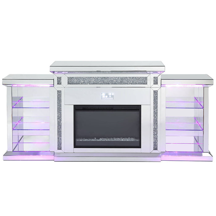 Noralie - Fireplace With LED & Bluetooth - Mirrored & Faux Diamonds