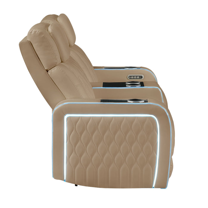 Electra - Power Reclining Sofa With Power Headrests, Drop Down Table, Reading Light, Massage, LED Lighting And USB Control