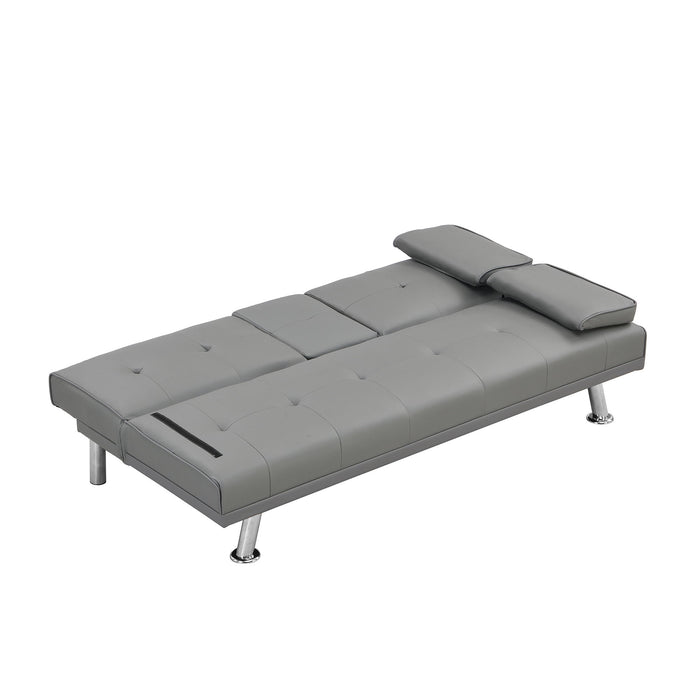 Modern Sofa Bed With Armrest 2 Holders, Wood Frame & Stainless Leg