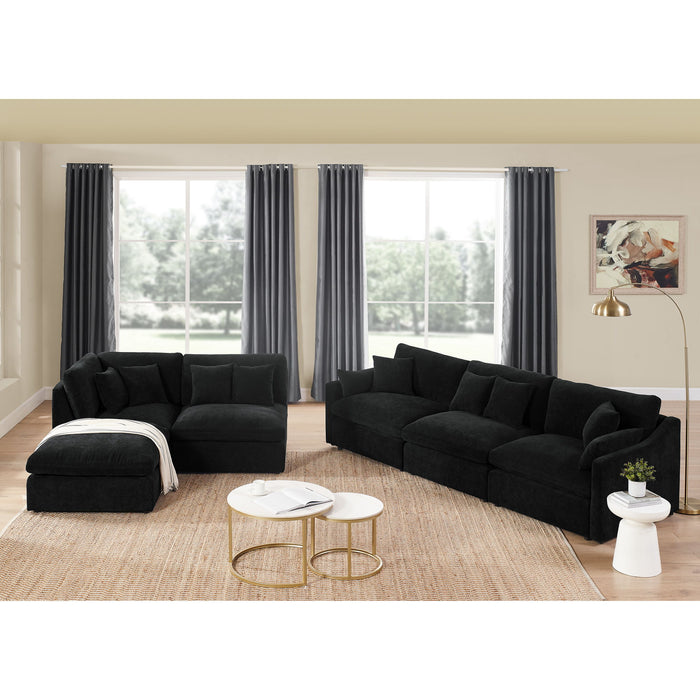 6 Seats Modular L-Shaped Sectional Sofa With Ottoman, 10 Pillows, Oversized Upholstered Couch Width / Removabled Down - Filled Seat Cushion For Living Room, Chenille Black