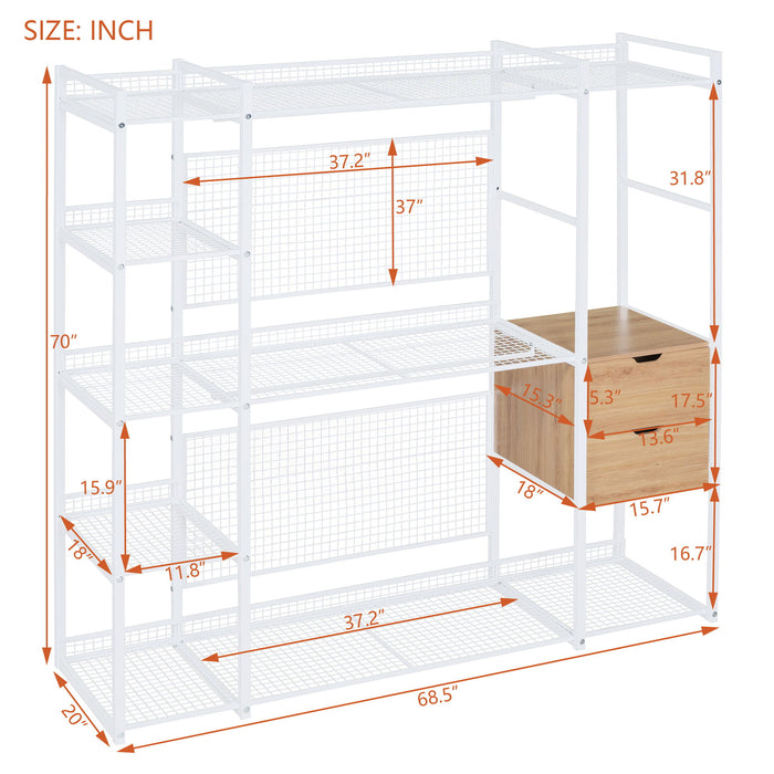Open Style Wardrobe With Hanging Rails, Shelves And Drawers
