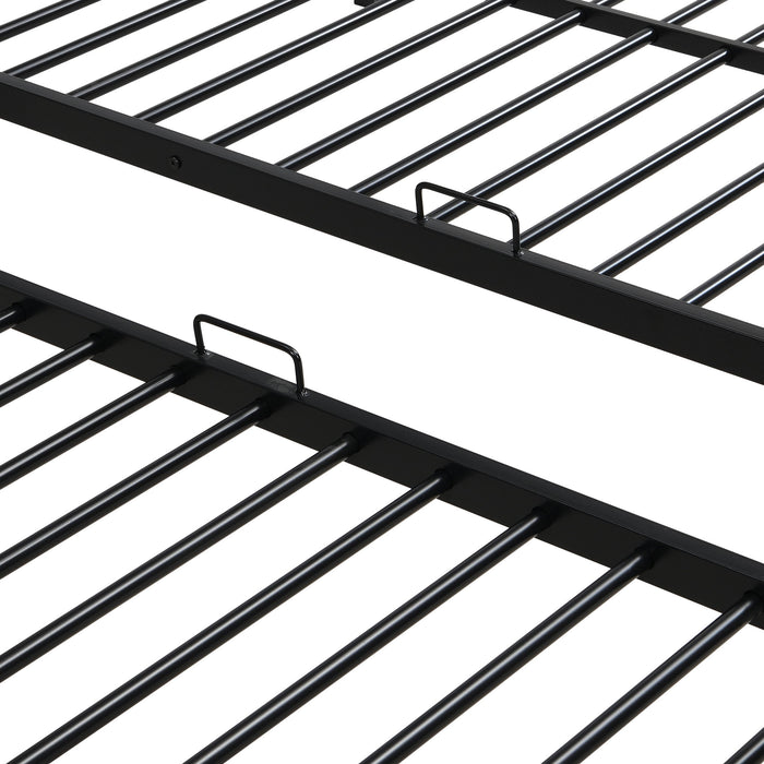 Modern Metal Triple Bunk Bed With Vertical Ladder, Safety Rail, And Storage Shelf - Black