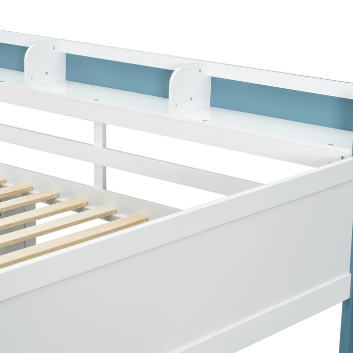 Loft Bed With Built In Storage Shelves, Clothes Rail, And Desk