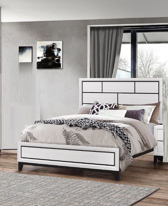 Cotemporary White Finish Twin Size Panel Low - Profile Youth Kids Bed Geometric Design Wooden Bedroom Furniture