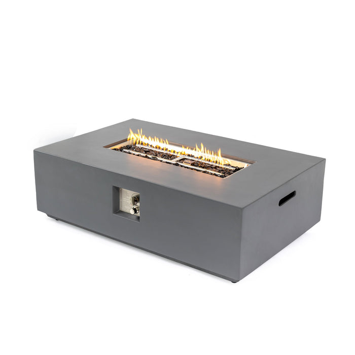 Volon - Rectangular Fire Pit Table, Propane Powered, 50,000 BTU - Light Gray