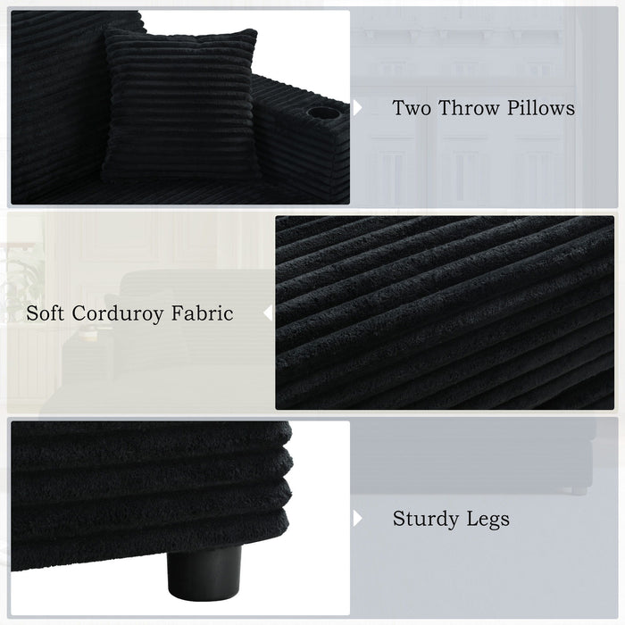 Oversized Loveseat Chaise With 2 USB Ports, 2 Cup Holders And 2 Throw Pillows