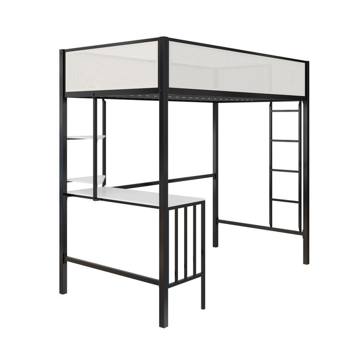 Axel - Twin Loft Bed With Desk & Shelves - Black