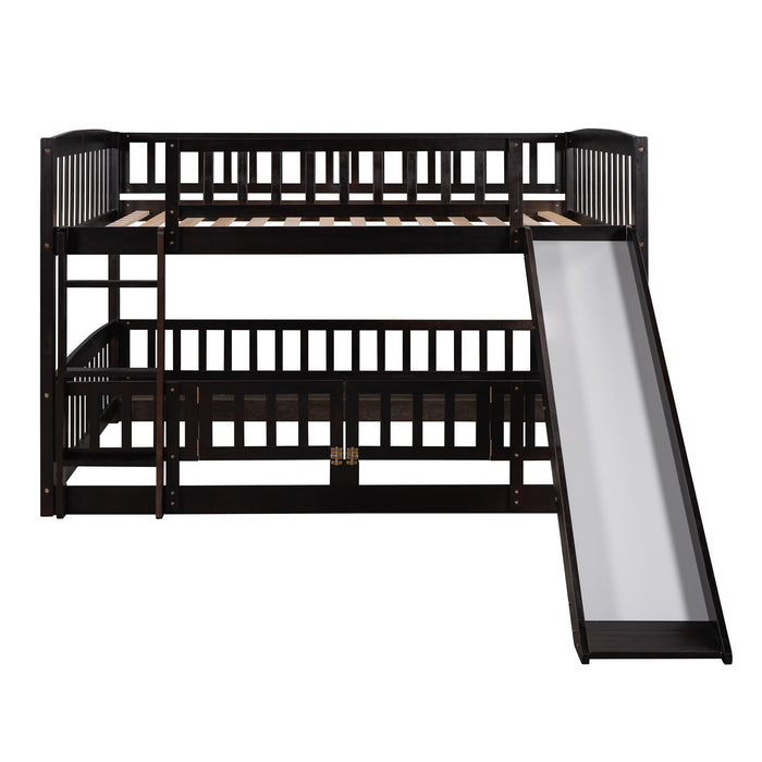 Low Bunk Bed With Slide, Fence And Ladder