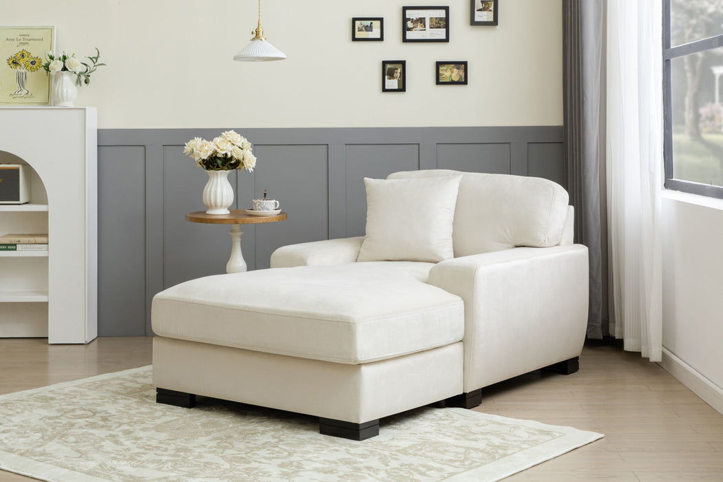 Modern Mid-Century Indoor Oversized Chaise Lounger Comfort Sleeper Sofa With Pillow And Soild Wood Legs, Velvet, Cream