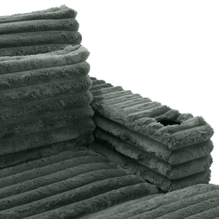 Plush Oversized Double Chaise Lounge Sofa Bed With USB Ports And Cup Holders