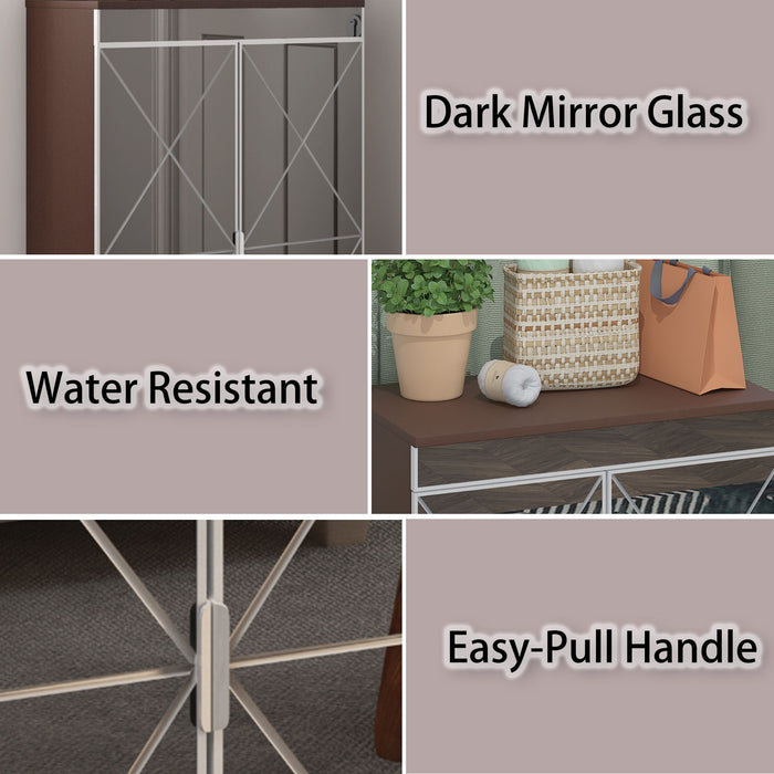 Elegant Decor Mirrored Shoe Cabinet With Edging Double Door Storage Cabinets Glass - Brown / Silver / Gray