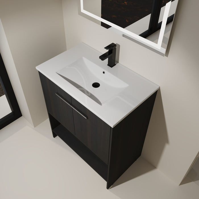 Modern Bathroom Vanity With Ceramic Sink, Freestanding Cabinet, Soft Closing Doors