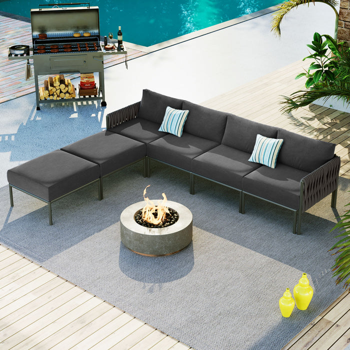 Go 6 Pieces Aluminum Patio Furniture Set, Modern Metal Outdoor Conversation Set Sectional Sofa With Removable Olefin Extra Thick Cushions 5.9" Cushion, Grey