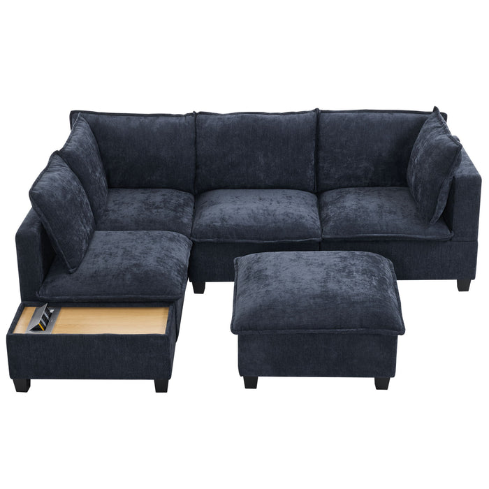 U-Shaped Sectional Modular Sofa With A Movable Ottoman, A Coffee Table With Hidden Charging Devices For Living Room