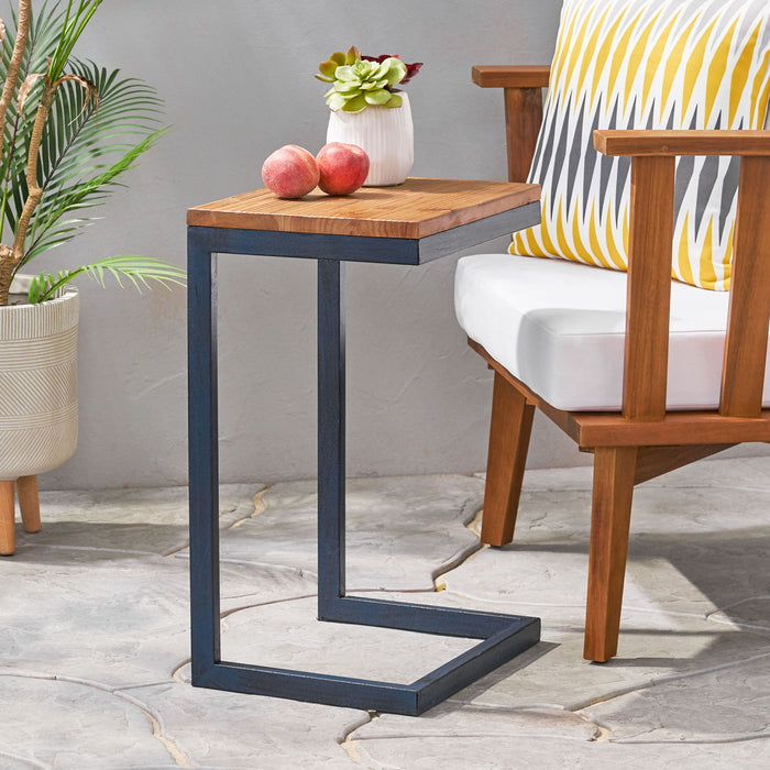 C Shaped End Table With Iron Base And Fir Wood To