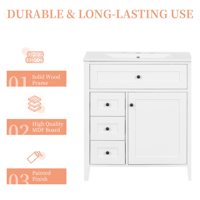 Modern Bathroom Vanity With Sink, 3 Drawers And Adjustable Shelf